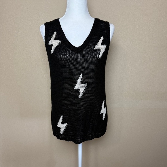 Storia Sweaters - Storia Lightning Bolt Knit Sweater Tank Black Size Large